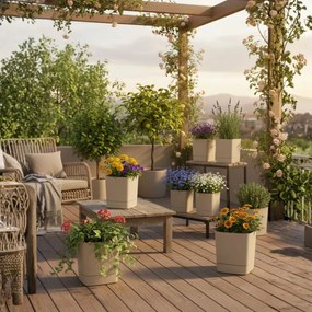 PLASTOVÝ KVETINÁČ CUBI 16X17,5 CM BÉŽOVÁ