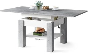 Rozkladací konferenčný/jedálny stôl so zvíhacou doskou CALEB šedá betón/biela