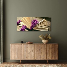 Obraz knihy a fialovej kvetiny (120x50 cm)