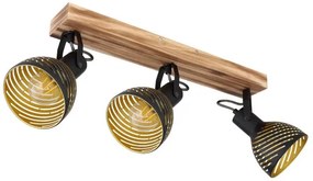 GLOBO 54660-3 LENNA stropné bodové svietidlo/spot s efektnými štrbinami 3xE27 čierna, drevo, zlatá