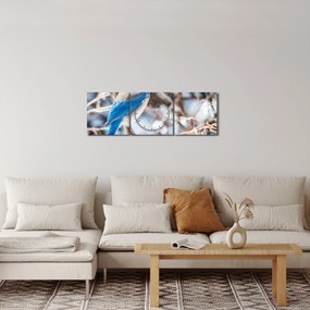 Obraz - Zimný vtáčik (s hodinami) (90x30 cm)