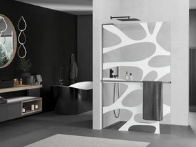 Mexen Kioto+ L, sprchová zástena Walk-In s poličkou a vešiakom 100 x 200 cm, 8mm číre sklo biely vzor, grafitový profil, 800-100-123-95-97