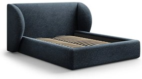 Tmavomodrá čalúnená dvojlôžková posteľ s úložným priestorom s roštom 160x200 cm Miley – Micadoni