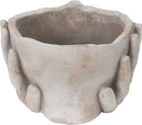 Béžovo-šedý cementový kvetináč ruky podopierajúce tvár - 18*18*13 cm