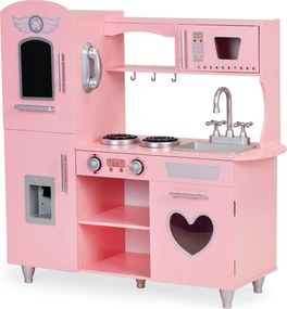 Veľká drevená detská kuchynka ECOTOYS – zvukové efekty, ružová