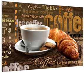 Obraz šálky kávy a croissantov (70x50 cm)