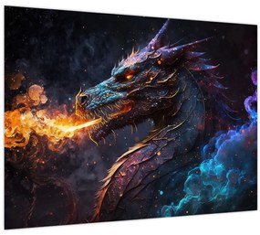 Sklenený obraz - Drak pľuvajúce plamene (70x50 cm)