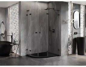 Mexen Lunar, L pravý polkruhový sprchový kút 80 x 70 cm, 8mm číre sklo, čierny profil, 833L-080P-070L-70-00