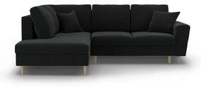 Čierna zamatová rozkladacia/s úložným priestorom rohová pohovka (ľavý roh/do L) Kyoto – Cosmopolitan Design