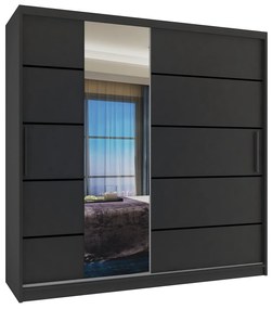 Šatníková skriňa 200 cm Belini čierny mat s posunými dverami zrkadlom a zásuvkami  MBP SZP5/1/B/B/0/KLP