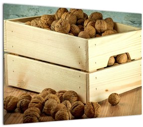 Sklenený obraz - Jesenné zátišie s orechmi (70x50 cm)