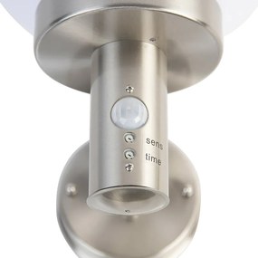 Vonkajšia nástenná lampa oceľ nerez IP44 s detektorom pohybu - Sfera