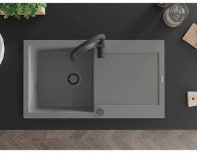 Mexen Leo, granitový drez 900x500x190 mm, 1-komorový a drezová batéria Aster, šedá, 6501-71-73450-70-B