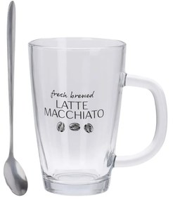 Sklenený hrnček s lyžičkou Latte 300 ml sada 2ks