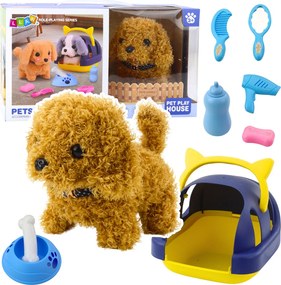 LEAN Toys Interaktívny plyšový pes pudel chodí a šteká s prepravkou