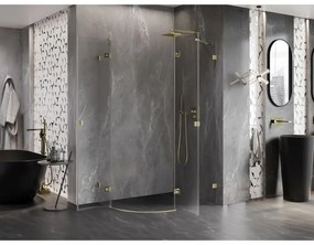 Mexen Lunar, pravý polkruhový sprchový kút 80 x 70 cm, 8mm číre sklo, zlatý matný profil, 833-080P-070L-55-00