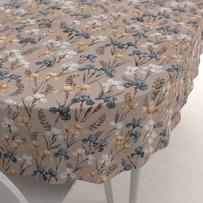Biante Bavlnený oválny obrus Sandra SA-637 Modro-béžovo-biele kosatce na sivobéžovom 50x100 cm