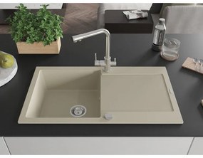 Mexen Leo, drez granitový 900x500x190 mm, 1-komorový a chrómová batéria Duero, béžová, 6501-69-671600-00