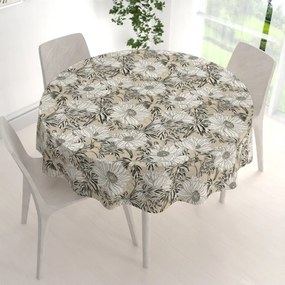 Biante Dekoračný okrúhly obrus PML-089 Biele kvety na béžovom Ø 40 cm