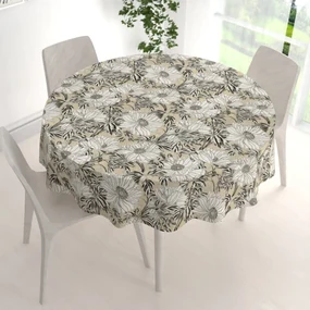 Biante Dekoračný okrúhly obrus PML-089 Biele kvety na béžovom Ø 90 cm