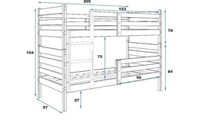 Poschodová posteľ s matracmi ERIK natural 200x90 borovica
