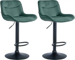 2x Barová stolička Vonore - zamat, čierny rám - Zelená