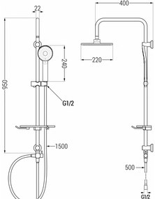 Mexen sprchový set T40 s hornou hlavicou 22 cm, zlatá, 798404093-50