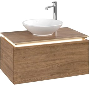 VILLEROY &amp; BOCH Legato závesná skrinka pod umývadlo na dosku (umývadlo v strede), 1 zásuvka, s LED osvetlením, 800 x 500 x 380 mm, Oak Kansas, B601L0RH