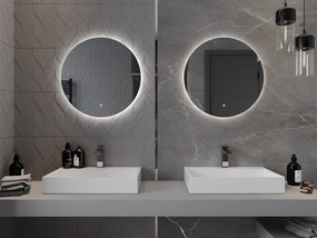 Mexen Erg, okrúhle LED podsvietené kúpeľňové zrkadlo 60 cm, 6000K, vykurovacia podložka proti zahmlievaniu, 9823-060-060-611-00
