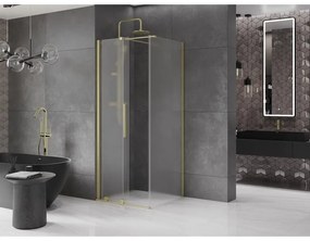 Mexen Velar, sprchový kút s posuvnými dverami 90 x 90 cm, 8mm sklo námraza, zlatá matná, 871-090-090-31-55