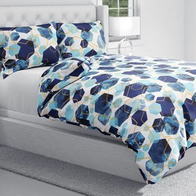 Biante Bavlnené posteľné obliečky Sandra SA-574 Modré hexagóny na bielom Jednolôžko 140x200 a 70x90 cm