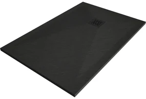 Mexen Stone+, obdĺžniková vanička z minerálneho kompozitu 130 x 80 cm, čierna, čierna krytka, 44708013-B