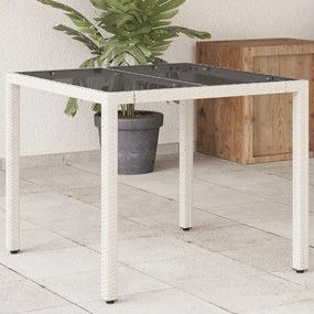 Záhradný stôl so sklenenou doskou biely 90x90x75 cm polyratan 368123