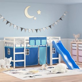 Detská vyvýšená posteľ závesy modrá 90x200 cm masívna borovica 3207022