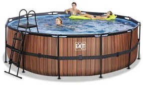 Nadzemný bazén rámový EXIT Wood Pool ø450 x 122 cm design drevo s pieskovou filtráciou a rebríkom