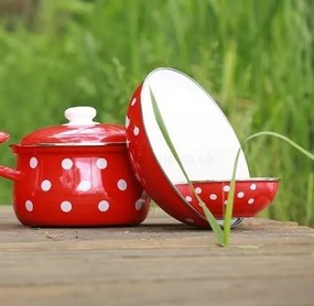 BELIS súprava smaltovaných hrncov červených s bielymi bodkami, 10 ks