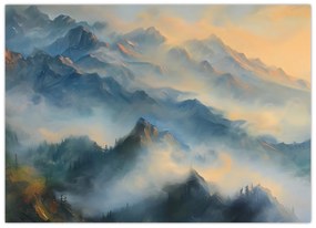 Sklenený obraz - Maľovaná horská krajina (70x50 cm)