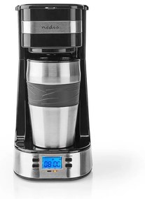 Nedis KACM310FBK - Kávovar na jeden hrnček 0,42 L s časovačom a cestovným hrnčekom