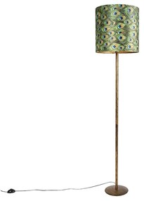 Vintage stojaca lampa zlatá s pávím odtieňom 40 cm - Simplo