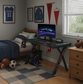 Gamingový stôl s RGB LED podsvietením čierny Šírka: 60 cm | Dĺžka: 120 cm