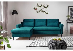 Tyrkysovomodrá zamatová rozkladacia rohová pohovka Miuform Stylish Stan, ľavý roh