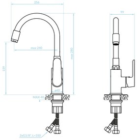 Kuchinox Dima, umývadlová batéria s flexibilným výtokom h-280, čierna-chrómová, LAV-BQD_021B