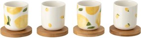 Súprava 4 keramických kalíškov s drevenými podtáckami Casa Limone - Ø 6*6,5 cm / 100 ml