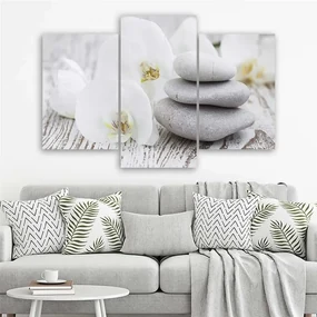 Gario Obraz na plátne Biela orchidea a kamene - 3 dielny Rozmery: 90 x 60 cm