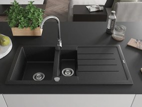 Mexen Andres - granitový drez 100,0x50,0cm, 1,5-komorový, čierna-strieborná, 6515101510-73