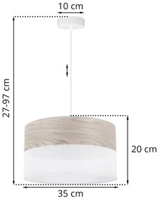 Závesné svietidlo Wood, 1x svetlobéžová dubová dýha/biele PVC tienidlo, (fi 35cm)