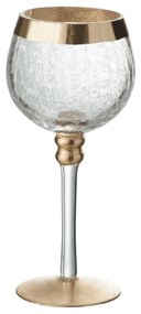 Sklenený svietnik na nohe z popraskaného skla so zlatým lemom - 9,5 * 9,5 * 20 cm