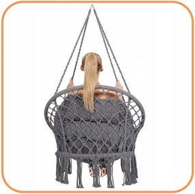 Springos Bocianie hniezdo so strapcami – závesné kreslo s vankúšom grafit SPR0046