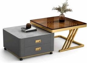 LuxuryForm DESIGN Konferenčný stolík BOLT 70 × 70 / 60 × 60 cm – sivý / zlatý (set 2 ks)