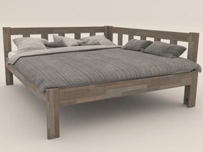 Rohová posteľ so zástenou vpravo Tema P 180x200 cm, šedý buk